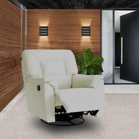 Poltrona do Papai Reclinável Giratória com Balanço Doha Couro Off White G43 - Gran Belo