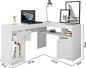 Escrivaninha Mesa Computador de Canto Office 137cm Suzan C01 - D'Rossi - Branco