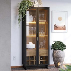 Cristaleira Decorativa com Led Tenerife G73 - Gran Belo - Preto/Noce