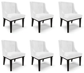 Kit 6 Cadeiras Decorativas Sala de Jantar Base Fixa de Madeira Firenze PU Branco Brilho/Preto G19 - Gran Belo