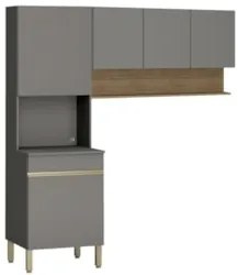 Armário de Cozinha 150cm com Paneleiro Lina Z06 Gris/Freijó - Mpozenat