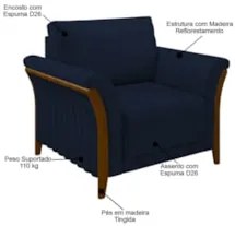 Kit Sofá Living 3 Lugares e Poltrona 102cm Pés Madeira Roya Z32 Veludo