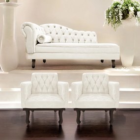 Kit Diva Recamier Diana 140cm Lado Direito e 02 Poltronas Classic Corano - ADJ Decor