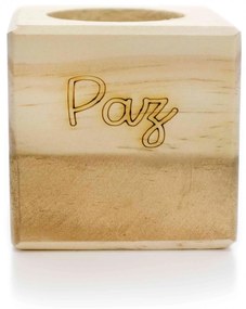 Porta Vela quadrado de Natal Paz em Madeira e Dourado 7 cm - D'Rossi