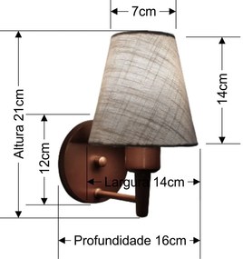 Arandela Cone Md-2004 Base Cobre Cúpula em Tecido 14/14x07cm Rustico Cinza - Bivolt
