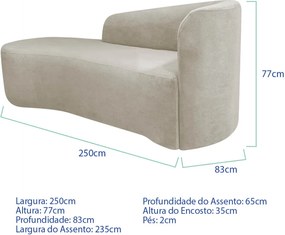 Kit Divã Recamier Orgânico França 250cm Lado Esquerdo e 2 Poltronas Amore Linho