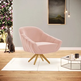 Poltrona Giratória Giovana Veludo Base Maderia MA30 D03 - D'Rossi - Rose