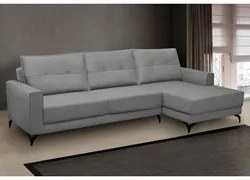 Sofá 4 Lugares com Chaise Direito 265cm Soreh F05 Veludo Prata - Mpoze