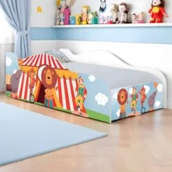 Cama Solteiro Infantil Baixa Para Colchão 188x88cm Circo K06 - Mpozena