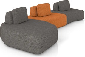 Sofá 3 Lugares Orgânico com Chaise e  2 Módulos Berlim Bouclê Gf K01 - D'Rossi - Grafite/Caramelo