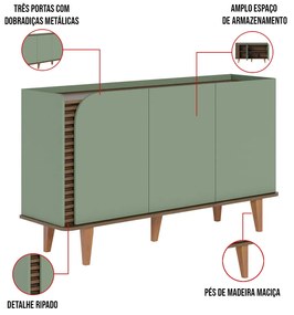 Aparador Buffet Sala de Jantar 3 Portas Ewa 136cm Verde Pistache/Amêndoa H01 - D'Rossi