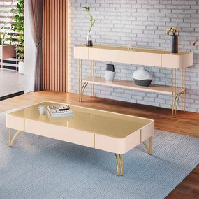 Conjunto Aparador Decorativo MDP/MDF e Mesa de Centro Vivant/Cadenza Off White/Champagne G26 - HB Móveis