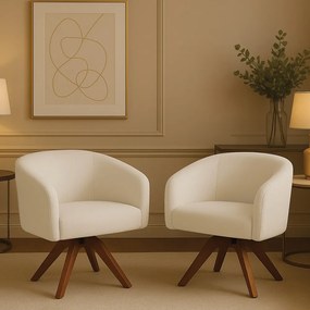 Poltrona Sala Base Giratória Madeira Kit 2 Arielle Bouclê D03 - D'Rossi - Bege