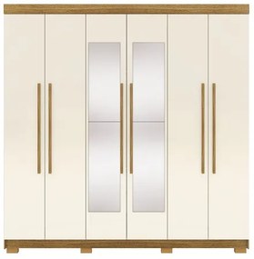 Guarda Roupa Com Espelho Elegance 6 Portas Nature/Champanhe - Vila Rica Móveis