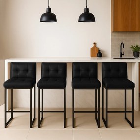 Banqueta Cozinha Alta com Encosto Industrial Kit 4 Preto Lirina PU C05 - D'Rossi - Preto
