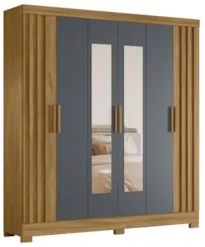 Guarda Roupa Casal 195cm Espelho Ripado Arlon Z17 Freijó/Cinza - Mpoze