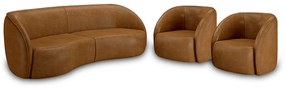 Conjunto Sofá Sala de Estar Bipartido 240cm e 2 Poltronas Clarke PU Caramelo Manchado G45 - Gran Belo