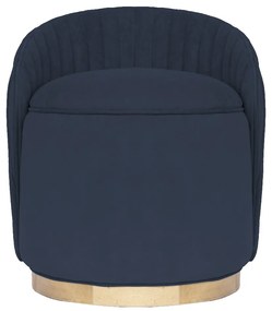 Puff Contemporâneo Max Drapeado - Mel Pinus - Tecido Veludo Azul Safira Kleiner