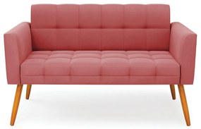 Sofá Namoradeira Elisa Suede Rosê Pés Palito Castanho - D'Rossi