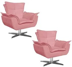 Kit 2 Poltronas Decorativas Sala de Estar Base Giratória Cromada Opla