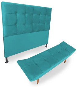 Cabeceira com Calçadeira Queen 160cm Maya Suede Turqueza - Sheep Estofados - Água