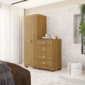 Cômoda Roupeiro Allure 4 Gavetas 2 Portas com Prateleiras Nature G98 - Gran Belo