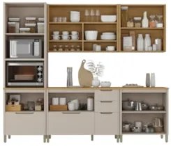 Armário Cozinha 6 Peças CP01 e Ilha Marina Cinammon/Freijó L01 - Mpoze