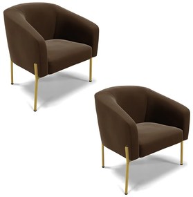 Cadeira Sala de Jantar Pé de Ferro Dourado kit 2 Stella Suede D03 - D'Rossi - Marrom