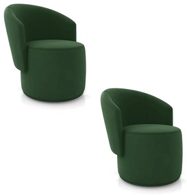 Poltrona Decorativa Orgânica Fixa para Sala Kit 2 Malu Veludo Verde M11 - D'Rossi