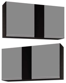 Kit 02 Armários Aéreo de Cozinha Lavanderia 02 Portas Agata 100 cm - D'Rossi - Preto e Cinza