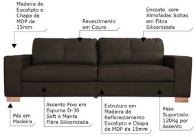 Conjunto Sofá Sala de Estar kenny Pés Madeira Couro Tabaco G43 - Gran Belo