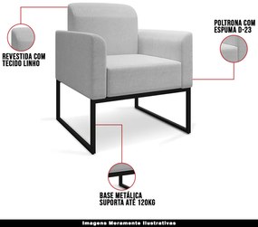 Poltrona Decorativa Isabella Base Industrial Linho Cinza/Preto G19 - Gran Belo