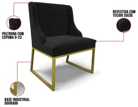 Cadeira Sala de Jantar Industrial Dourado Kit 6 Liz Suede D03 - D'Rossi - Preto