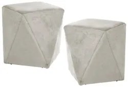 Kit 2 Puffs Decorativos Ametista C-309 Veludo Bege Claro - Domi