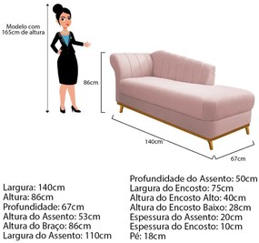 Recamier Vanessa 140cm Lado Esquerdo Suede Rosê - ADJ Decor