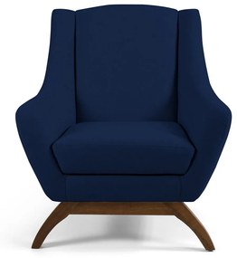 Kit 02 Poltronas Decorativas Sala de Estar Base de Madeira Naomi Veludo Azul Oxford G15 - Gran Belo