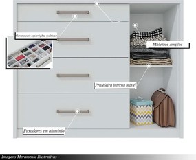 Cômoda Ripado Yana 136cm com 1 Porta 4 Gavetas Puxador Alumínio MDP Branco  G11 - Gran Belo