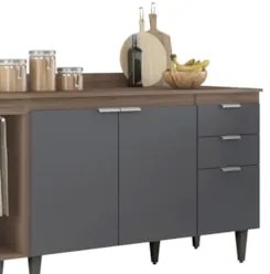 Armário de Cozinha CP12 e Tampo 118cm Pérola M24 Freijó/Grafite - Mpoz