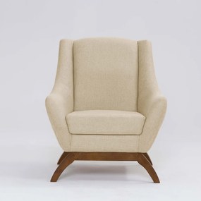 Poltrona Decorativa Mildred D07 Pés Madeira Linho Marfim - D'Rossi