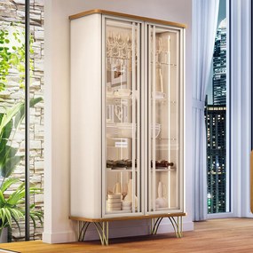 Cristaleira de Vidro com Espelho e LED Lucie H01 - D'Rossi - Off White e Cinamomo