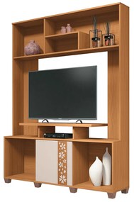 Estante Decorativo MDP/MDF Porta com Dobradiças Laterais Jida TV até 47 Pol Cinamomo/Off White  G26 - Gran Belo
