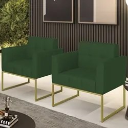 Poltrona Base Industrial Dourado Kit 2 Ana Veludo Luxo Verde - Ibiza