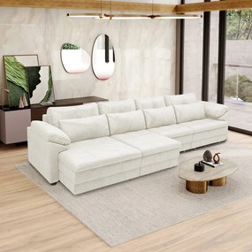 Sofá Retrátil Elétrico Sala de Estar Nolan Bipartido 414cm Conforto Premium em Couro Branco Manchado G58 - Gran Belo