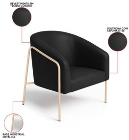 Poltrona Sala Industrial Alta Champanhe Kit 2 Stella Sintético PU D03 - D'Rossi - Preto