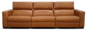 Sofá Nirol Reclinável Retrátil 3 Lugares Couro Kamel Pés Em Madeira 314cm - 69574 Sun House