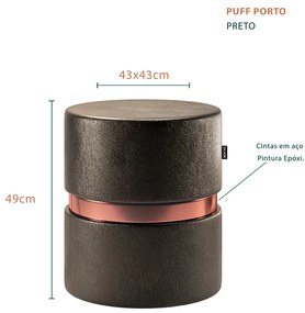 Puff Decorativo Redondo Porto Corano Preto - Sheep Estofados - Preto