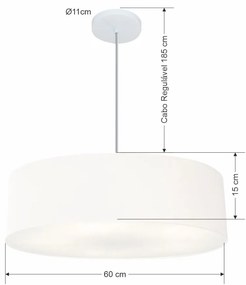 Lustre Pendente Cilíndrico Md-4221 Cúpula em Tecido 60x15cm Branco - Bivolt