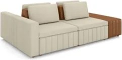 Sofá Ilha e Puff Sala Living 285cm Siesta Z32 Linho Areia/Marrom - Mpo