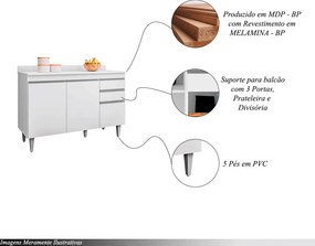 Conjunto Balcão de Cozinha com Tampo Pursat MDP/BP Branco G96 - Gran Belo