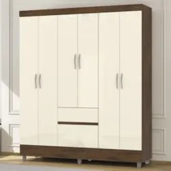 Guarda Roupa Solteiro 154cm Com 6 Portas Mayra Imbuia/Champanhe V02 -